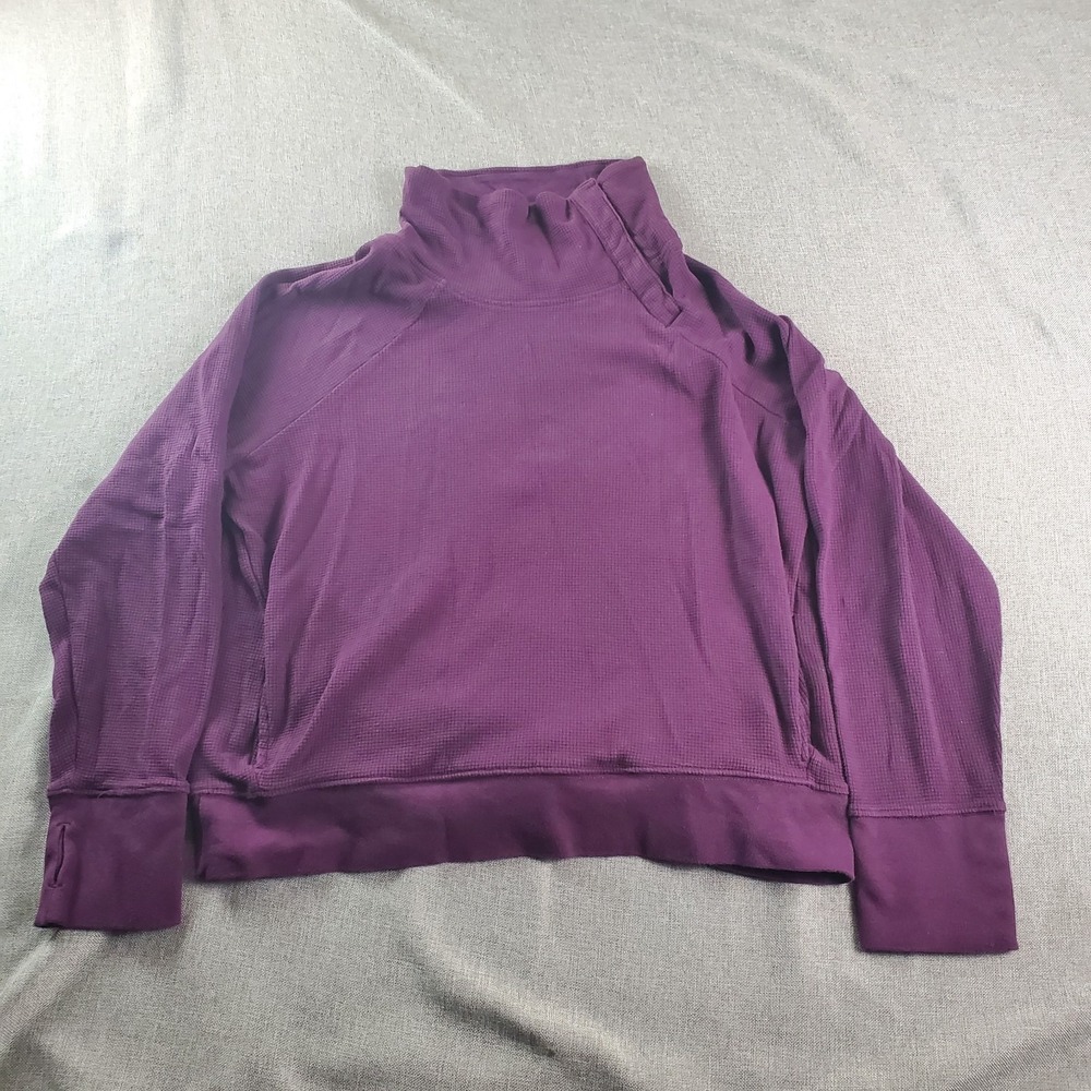 Pact Sweater Womens XL Purple Waffle Knit Mock Knit Collar Snap Pullover